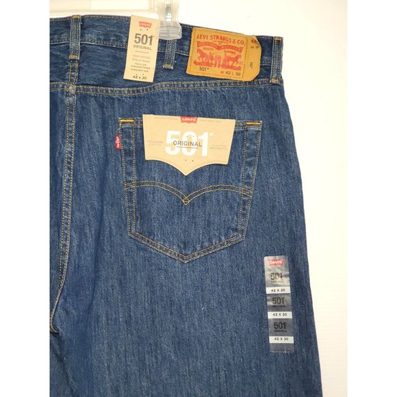 NWT Levi's 501 Men's Original-Fit Dark Stonewash Denim Jeans Size 42X30 1433 - Picture 8 of 12